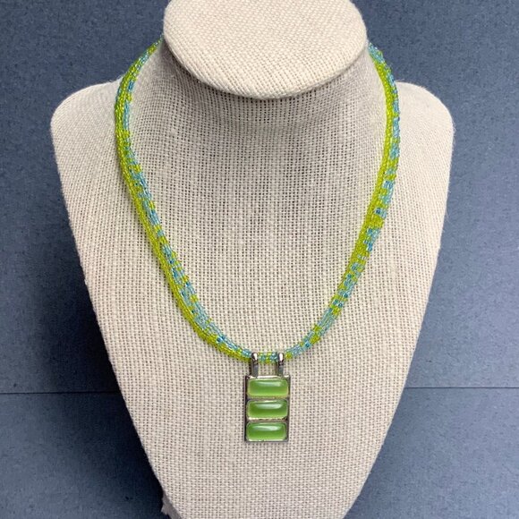 Lia Sophia Pendant Necklace 16 In As Is Green Moonstone Silver Turquoise Seed - Picture 1 of 7